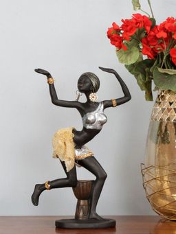 At Home by Nilkamal - Tribal Lady Dancing Showpiece Multi Color