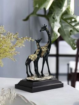 At Home by Nilkamal - Mother Son Giraffe Polyresin Showpiece Black & Gold