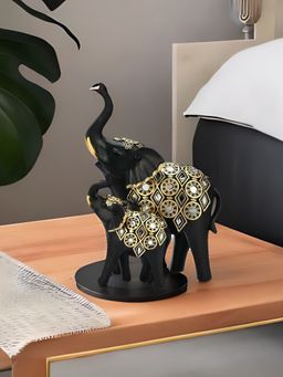 At Home by Nilkamal - Mother Son Elephant Polyresin Showpiece - Black & Gold