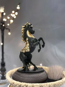 At Home by Nilkamal - Jumping Horse Polyresin Showpiece - Black & Gold