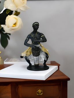 At Home by Nilkamal - Tribal Man Playing Drum Showpiece Black
