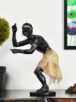 At Home by Nilkamal - Tribal Man Dancing Showpiece Black