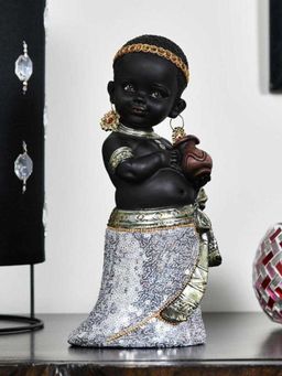 At Home by Nilkamal - Tribal Girl Holding Pot Showpiece Multi Color