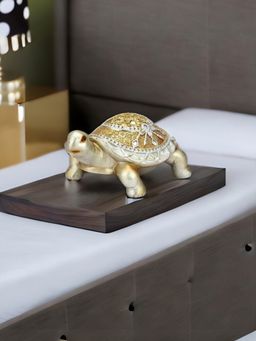 At Home by Nilkamal - Turtle Centerpiece Ornament Showpiece|Set of I |Size - 19 cm x 9 cm|Gold