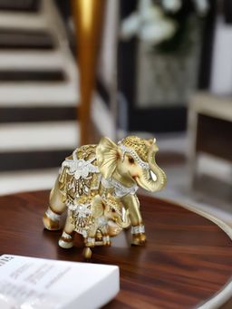 At Home by Nilkamal - Mother Son Elephant Polyresin Showpiece - Gold