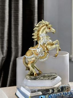 At Home by Nilkamal - Jumping Horse Polyresin Showpiece - Gold