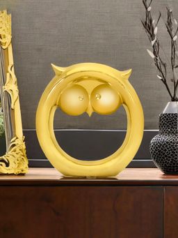 At Home by Nilkamal - Ceramic Owl Showpiece|Set of I |Size - 17 cm x 18 cm|Gold