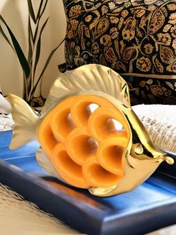 At Home by Nilkamal - Ceramic Cutwork Fish Showpiece|Set of I |Size - 13 cm x 19 cm|Mustard & Gold