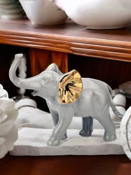 At Home by Nilkamal - Ceramic Walking Elephant Showpiece|Set of I |Size - 20 cm x 16 cm|Grey & Gold