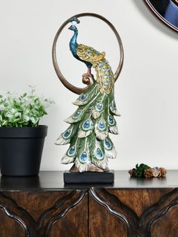At Home by Nilkamal - Standing Peacock Showpiece Sea Green
