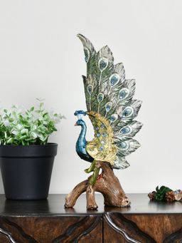 At Home by Nilkamal - Peacock On Stand Showpiece Sea Green