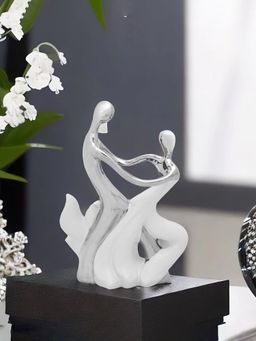 At Home by Nilkamal - Ceramic Dancing Couple Showpiece|Set of I |Size - 21 cm x 30 cm|White & Silver