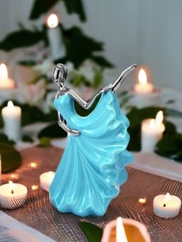 At Home by Nilkamal - Ceramic Girl raising leg Showpiece|Set of I |Size - 18 cm x 29 cm|Seagreen & Silver