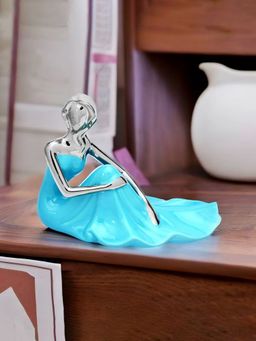 At Home by Nilkamal - Ceramic Girl Sitting Showpiece|Set of I |Size - 22 cm x 17 cm|Seagreen & Silver