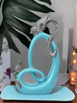 At Home by Nilkamal - Ceramic Mother Son Birds Showpiece|Set of I |Size - 21 cm x 30 cm|Seagreen & Silver