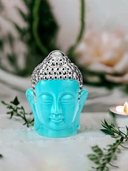 At Home by Nilkamal - Ceramic Buddha Face Showpiece|Set of I |Size - 12 cm x 16 cm|Seagreen & Silver