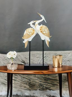 At Home by Nilkamal - Mother Son Swan Polyresin Showpiece White & Gold