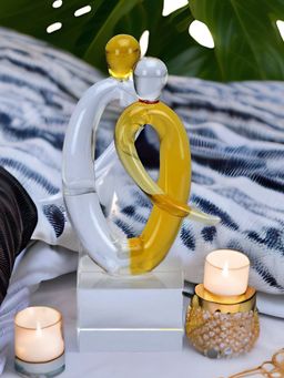 At Home by Nilkamal - Abstract Couple Glass Showpiece Mustard