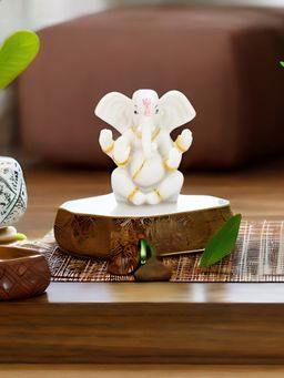 At Home by Nilkamal - Big Ear Ganesha Showpiece White & Gold