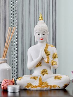 At Home by Nilkamal - Praying Buddha Showpiece White & Gold