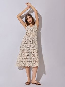 SHOWOFF - Women Crochet Cream Midi Dress