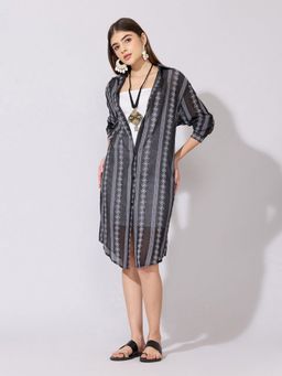 SHOWOFFFF - Women Floral Black Shirt Knee Length Dress