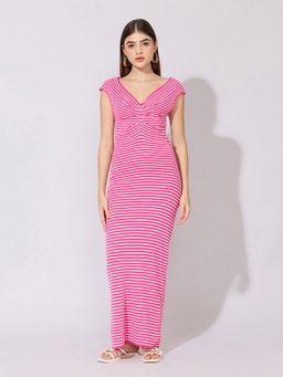 SHOWOFF - Women Striped Pink Off-Shoulder Maxi Dress
