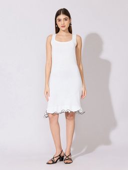 SHOWOFFFF - Women Ribbed White Ruffle Hem Mini Dress