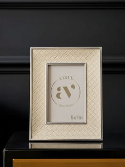 Aarvi Decor - Cream Faux Leather Basket Weave Tabletop Decorative Photo Frame