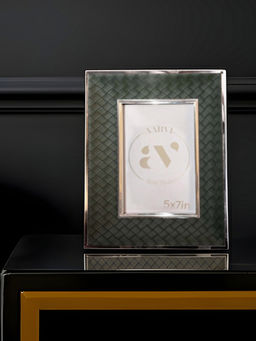 Aarvi Decor - Green Faux Leather Basket Weave Tabletop Decorative Photo Frame