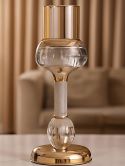 Aarvi Decor - Gold Crystal Filled Candle Holder