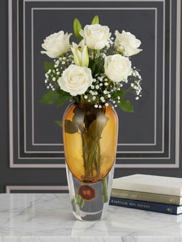 Aarvi Decor - Amber Cased Luxe Yellow Transparent Glass Vase