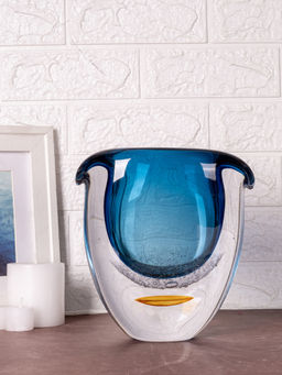 Aarvi Decor - Blown Luxe Blue Transparent Glass Vase