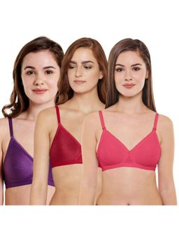 Bodycare - Pack of 3 Seamless Cup Bra In Coral-Dark Purple & Maroon Colour