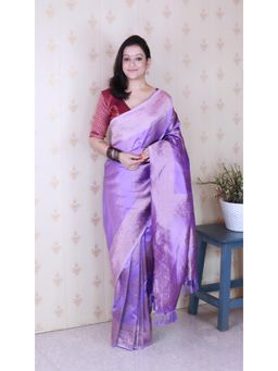 ELITE WEAVES - Lavender Leheriya Woven Saree With Unstitched Blouse