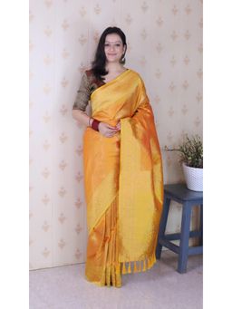 ELITE WEAVES - Orange Leheriya Woven Saree With Unstitched Blouse