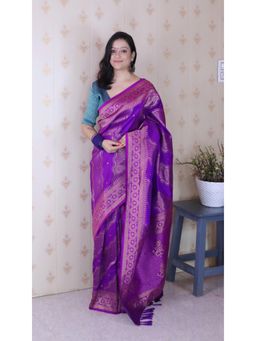 ELITE WEAVES - Purple Leheriya Woven Saree With Unstitched Blouse
