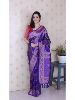 ELITE WEAVES - Blue Leheriya Nature Saree With Unstitched Blouse