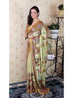 ELITE WEAVES - Gold Tussar Silk Pattachitra Zari Woven Saree With Unstitched Blouse