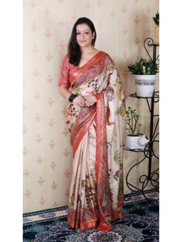 ELITE WEAVES - Red Tussar Silk Pattachitra Zari Woven Saree With Unstitched Blouse
