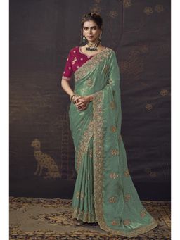 Suha - Self Jequard Fabric Sea Green Colour Cords Saree With Unstitched Blouse