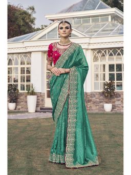 Suha - Jecquard Fabric Rama Colour Cords Saree With Unstitched Blouse