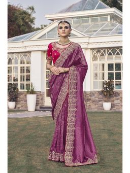 Suha - Jecquard Fabric Purple Colour Cords Saree With Unstitched Blouse