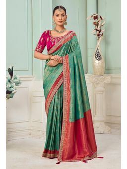 Suha - Jecquard Fabric Rama Colour Cords Saree With Unstitched Blouse