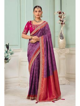 Suha - Jecquard Fabric Purple Colour Cords Saree With Unstitched Blouse
