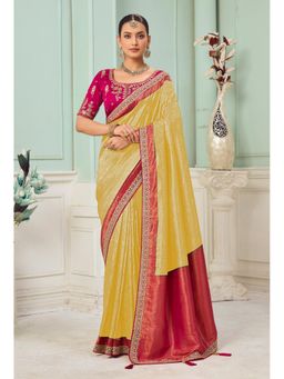 Suha - Jecquard Fabric Yellow Colour Cords Saree With Unstitched Blouse
