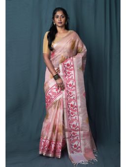 Unnati Silks - Orange Pure Banarasi Zari And Applique Saree With Unstitched Blouse