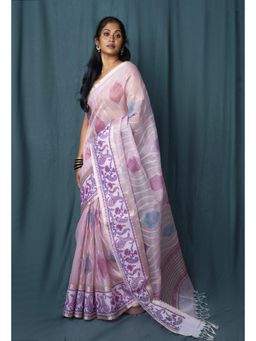 Unnati Silks - Purple Pure Banarasi Zari And Applique Saree With Unstitched Blouse