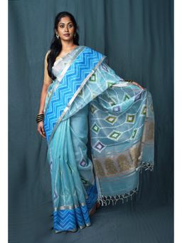 Unnati Silks - Blue Pure Banarasi Zari And Applique Saree With Unstitched Blouse