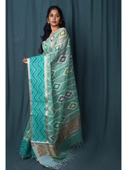 Unnati Silks - Turquoise Blue Pure Banarasi Zari Saree With Unstitched Blouse